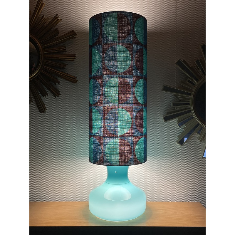 DeskLamp blue opalin glass Stockholm H82 D25cm - vintage fabric