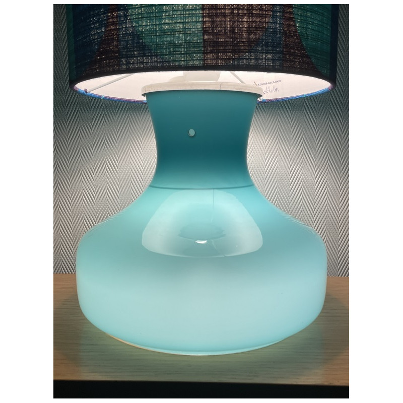 DeskLamp blue opalin glass Stockholm H82 D25cm - vintage fabric