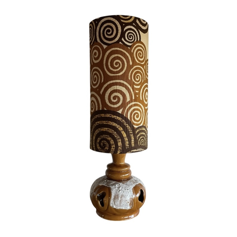 Lampe céramique beige Koudou H80 D27 - tissu vintage 1970