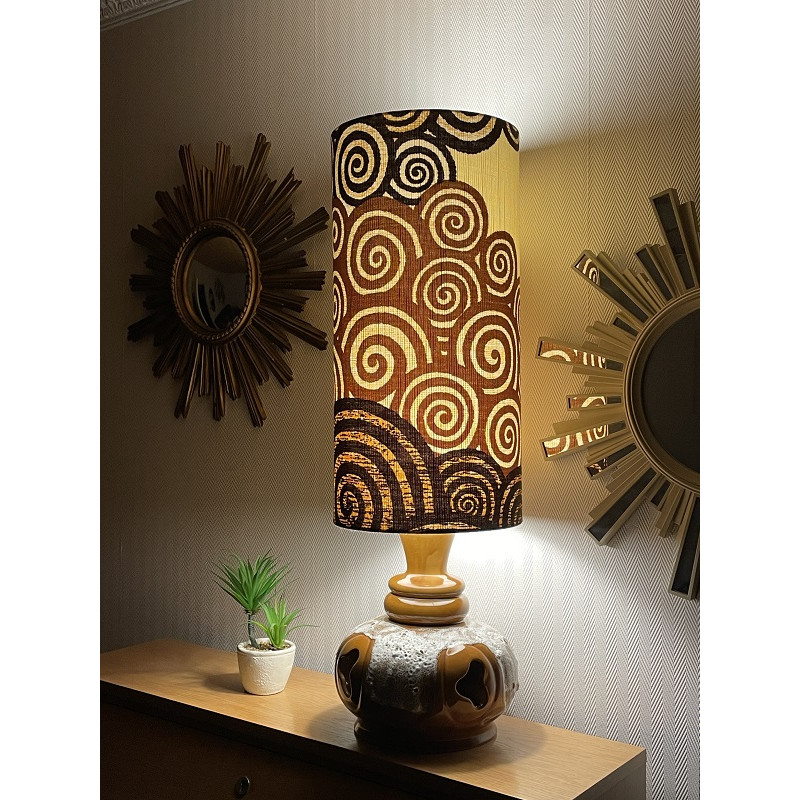 Lampe céramique beige Koudou H80 D27 - tissu vintage 1970