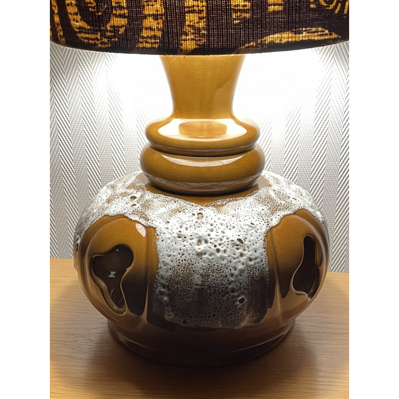 Lampe céramique beige Koudou H80 D27 - tissu vintage 1970