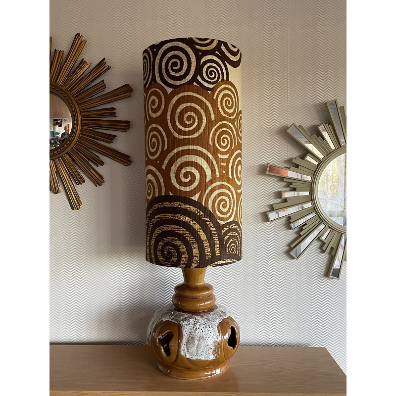 Lampe céramique beige Koudou H80 D27 - tissu vintage 1970