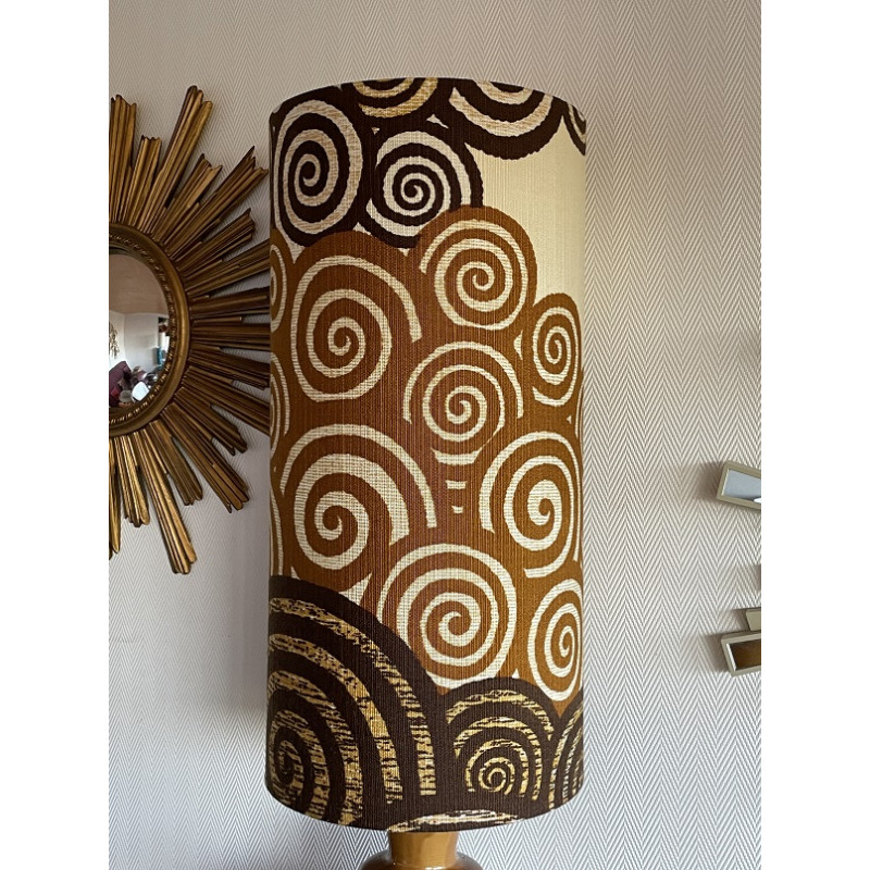 Lampe céramique beige Koudou H80 D27 - tissu vintage 1970