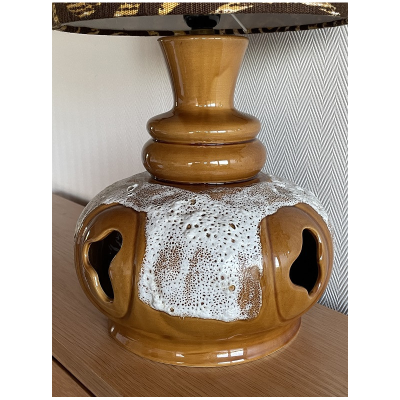 Lampe céramique beige Koudou H80 D27 - tissu vintage 1970