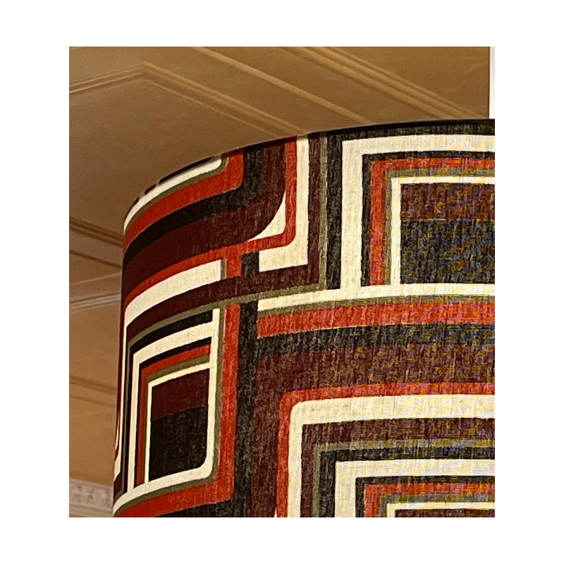 Abat-jour Jenga marron H23 D20 - tissu vintage