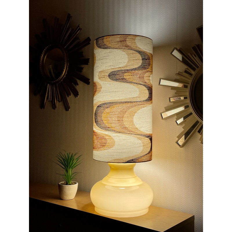 DeskLamp brown opalin glass Ondoyant - mid-century fabric