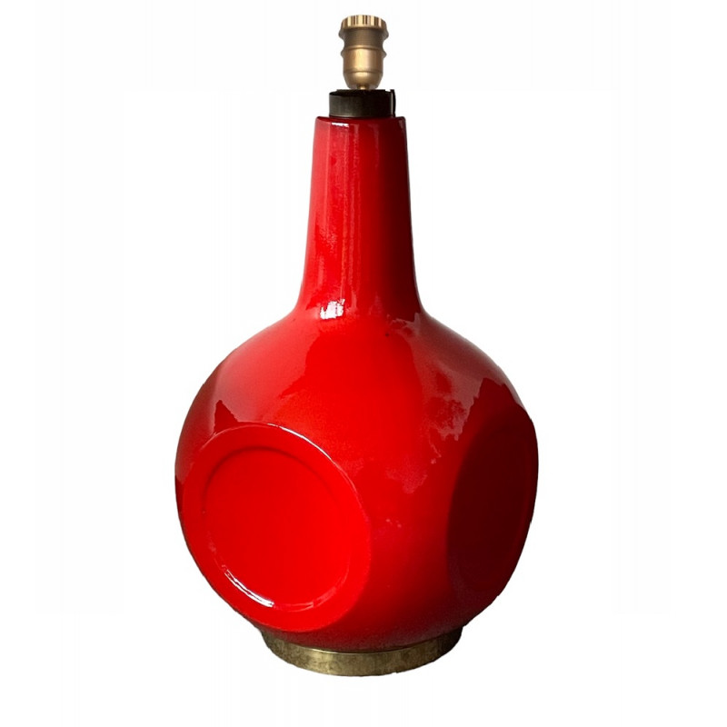 Lampe de sol rouge Saga - céramique et tissu vintage 1970's
