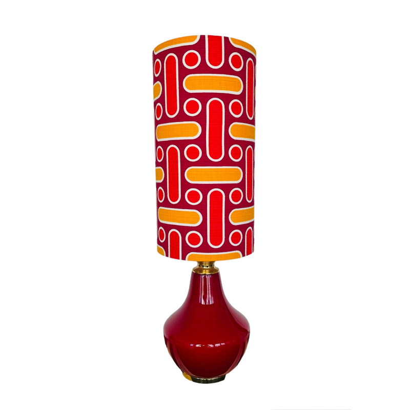 Desklamp Naxos  - red opalin glass and mid-century fabric
