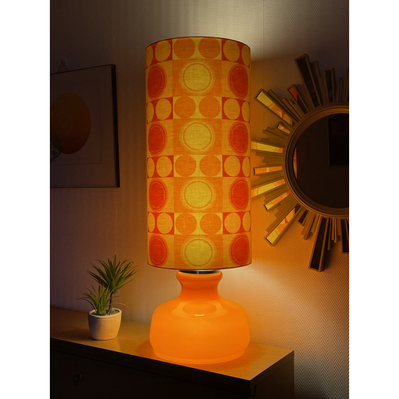 DeskLamp orange opalin glass Focale - 70's mid-century fabric