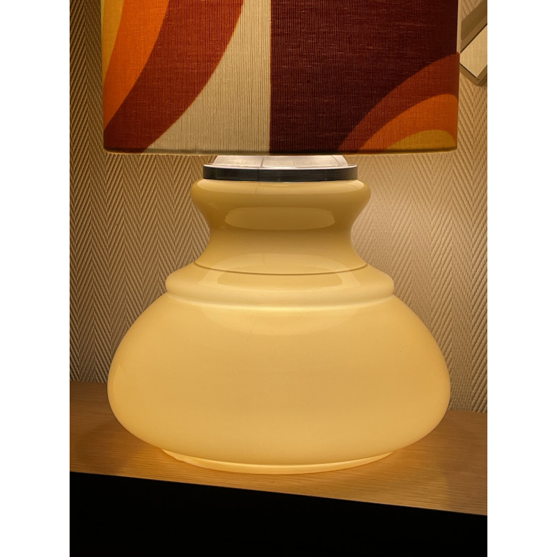 Lampe opaline beige Apollo J - tissu rétro 1970's