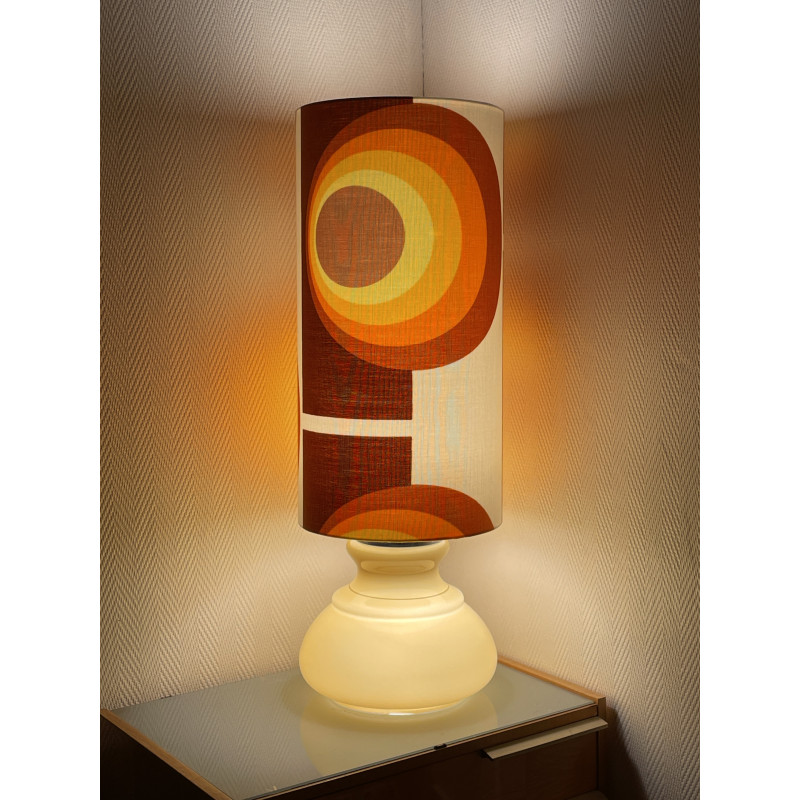 DeskLamp beige opalin glass Apollo J- 70's mid-century fabric