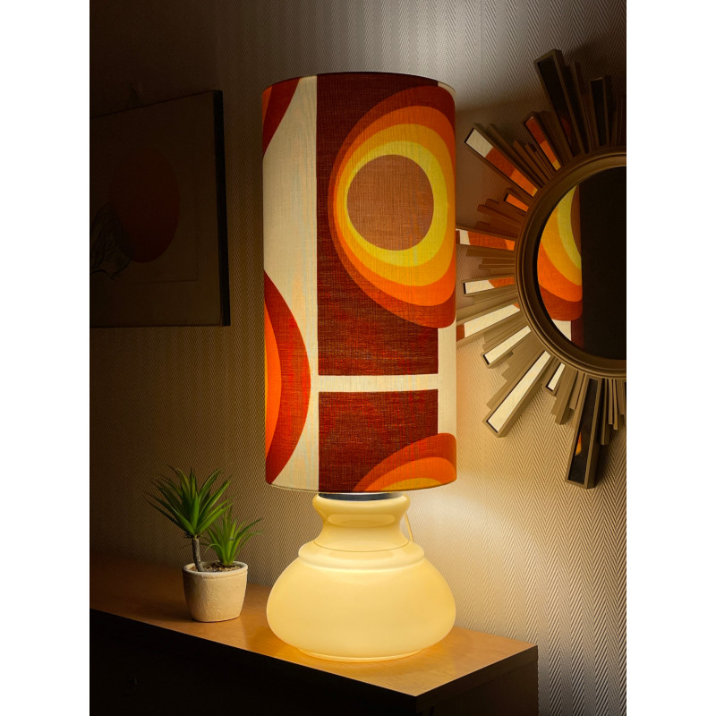 DeskLamp beige opalin glass Apollo J- 70's mid-century fabric