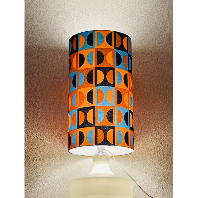 Lampe opaline blanche Moma bleu - tissu rétro 1970's