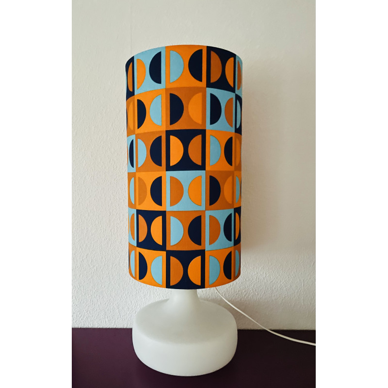 Lampe opaline blanche Moma bleu - tissu rétro 1970's