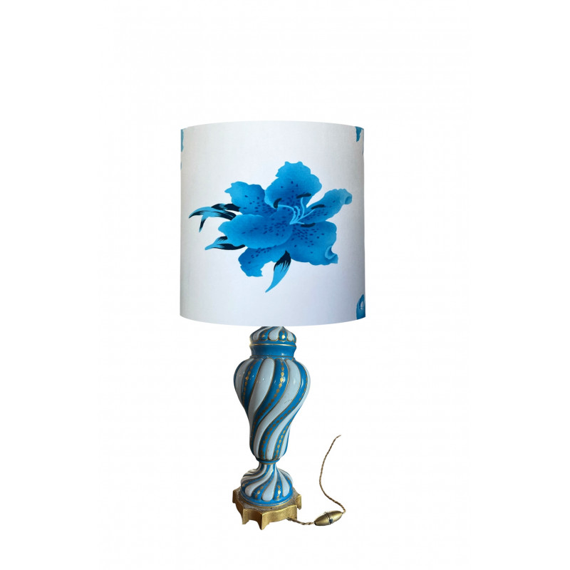 Lampshade Althéa blue H40 D35cm - mid-century fabric