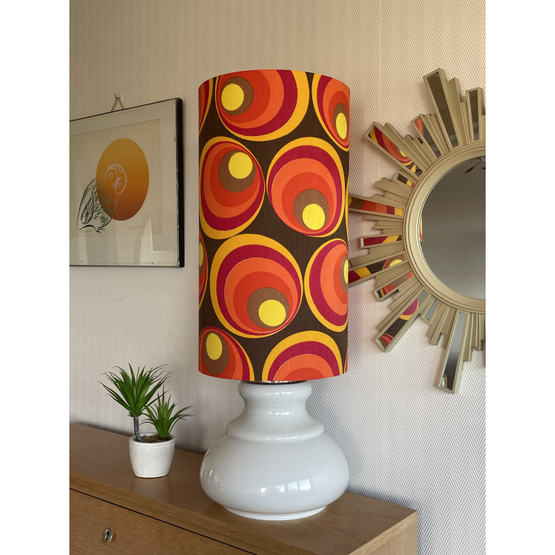 DeskLamp white opalin glass Technicolor - 70's mid-century fabric