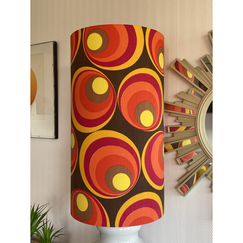 DeskLamp white opalin glass Technicolor - 70's mid-century fabric