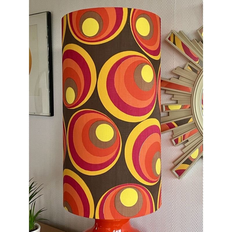 Lampe opaline blanche Technicolor - tissu rétro 1970's