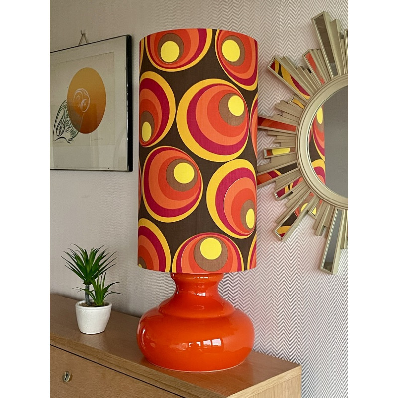 Lampe opaline blanche Technicolor - tissu rétro 1970's