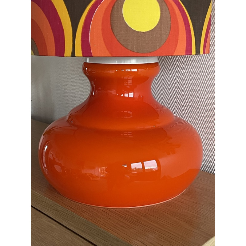 Lampe opaline blanche Technicolor - tissu rétro 1970's