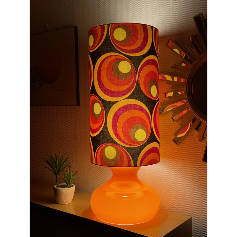 Lampe opaline blanche Technicolor - tissu rétro 1970's