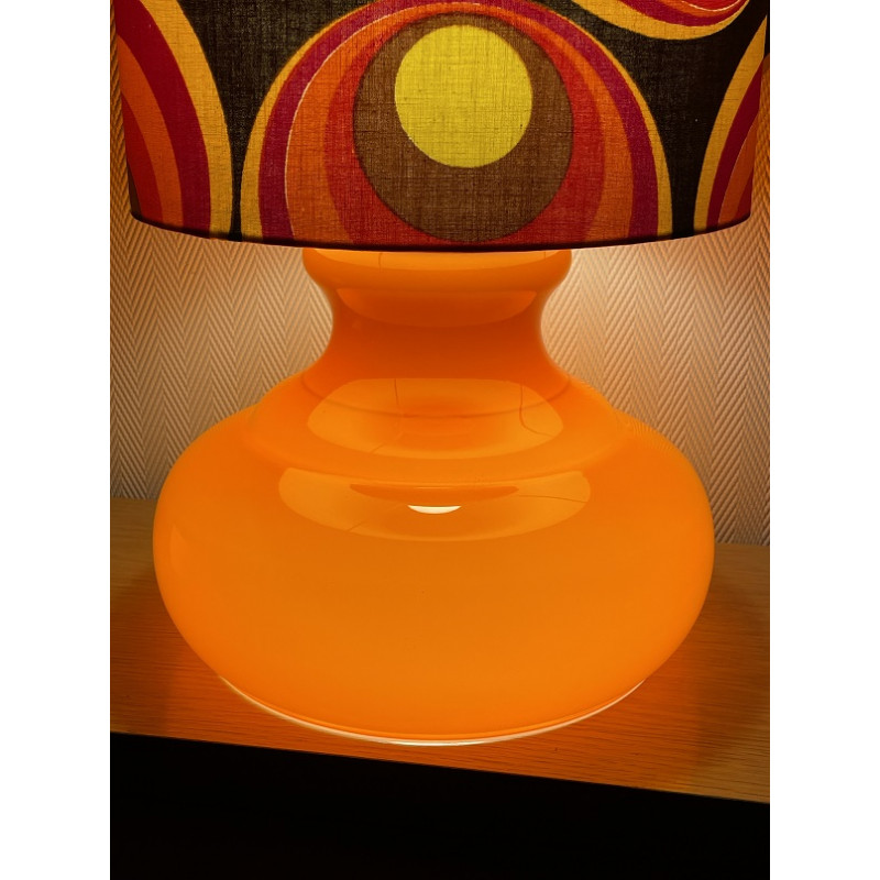 DeskLamp orange opalin glass Technicolor - 70's mid-century fabric