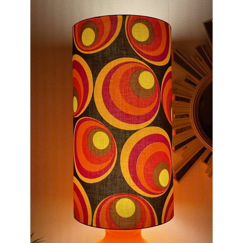 DeskLamp orange opalin glass Technicolor - 70's mid-century fabric