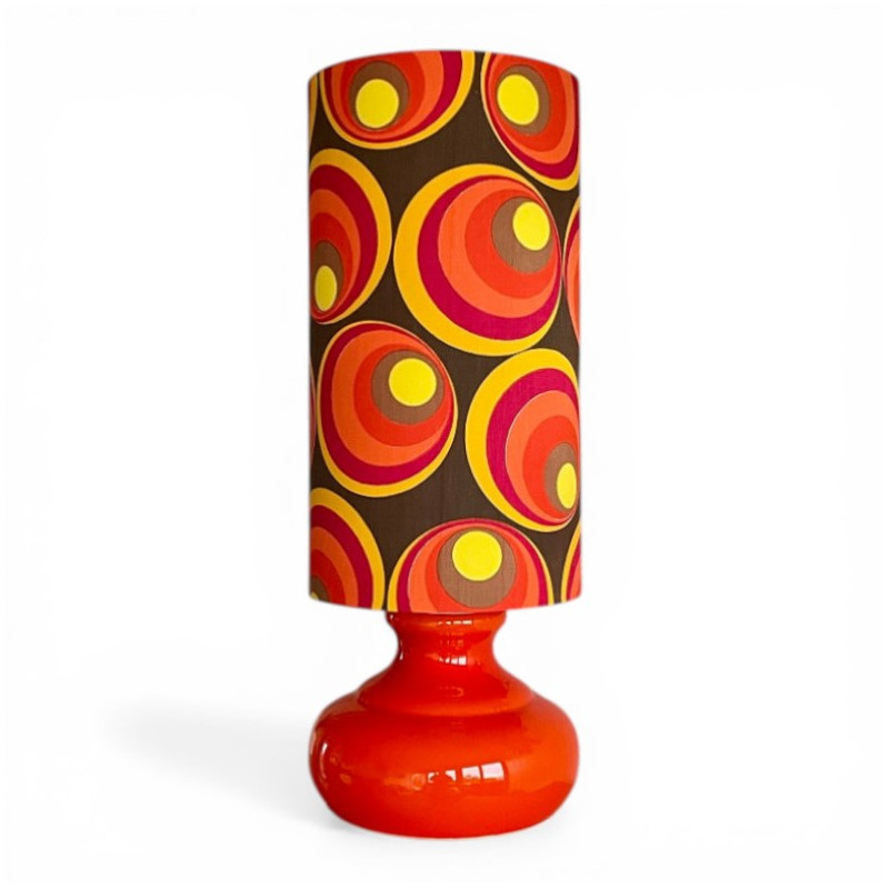 Lampe opaline blanche Technicolor - tissu rétro 1970's