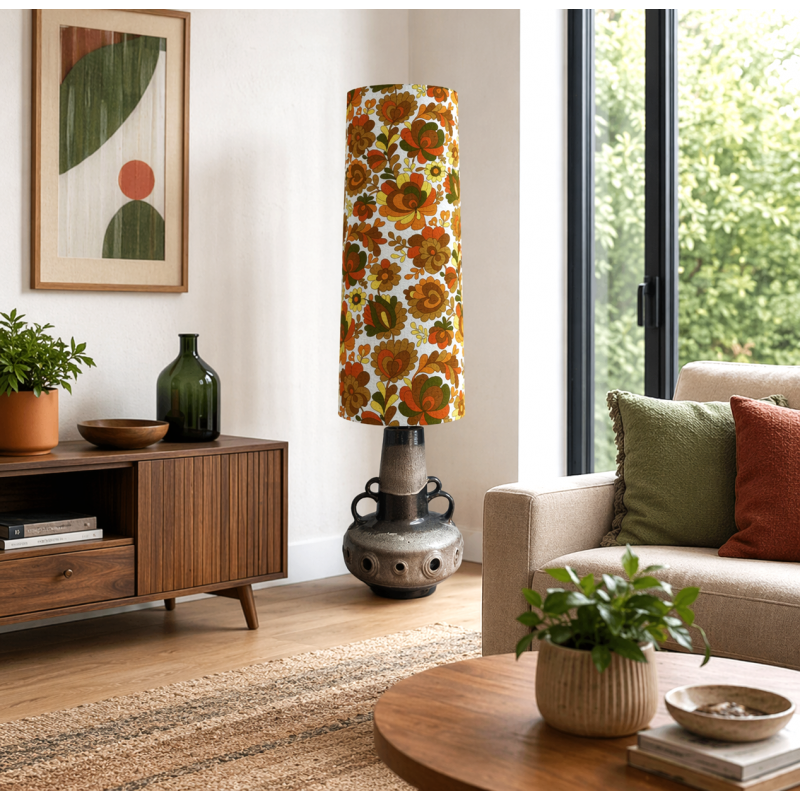 Abat-jour Chrysantheme H80 D35 D30 - Tissu années 70