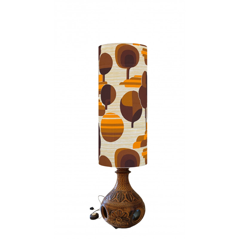 Abat-jour Paysage ocre H80 D35 - tissu 1970's