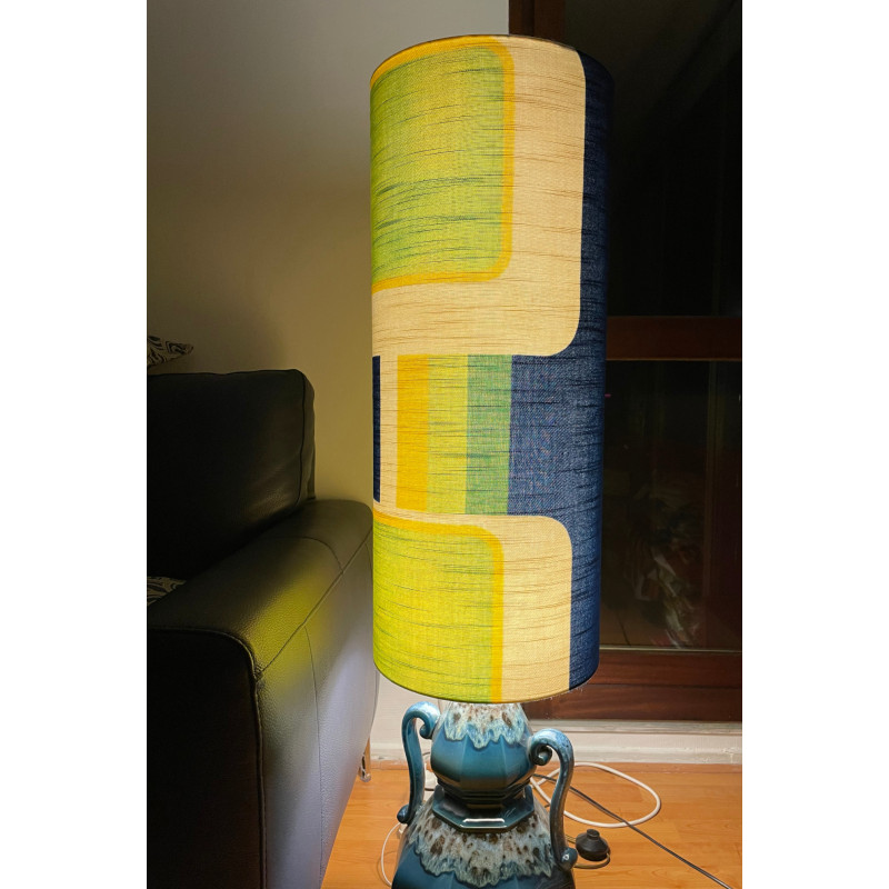 Abat-jour Hublo vert - H80 D33 - tissu vintage