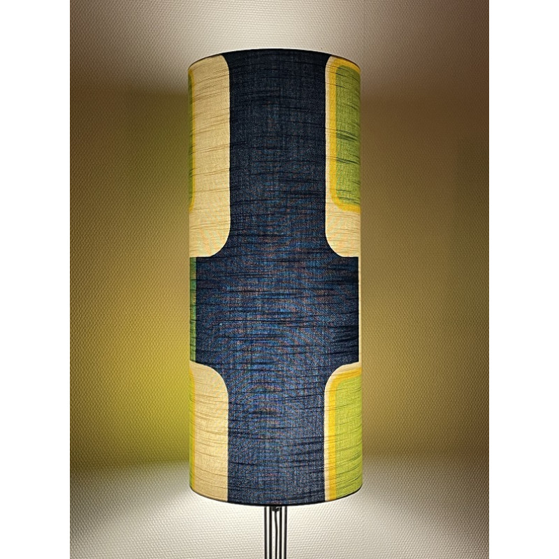 Abat-jour Hublo vert - H80 D33 - tissu vintage