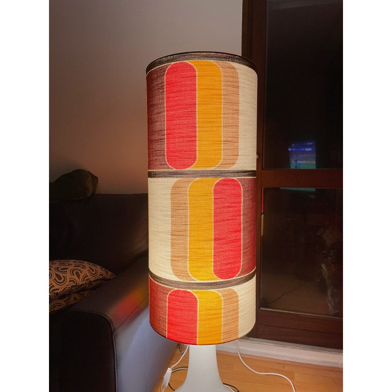 Abat-jour Baril H80 D35 - tissu vintage 70's