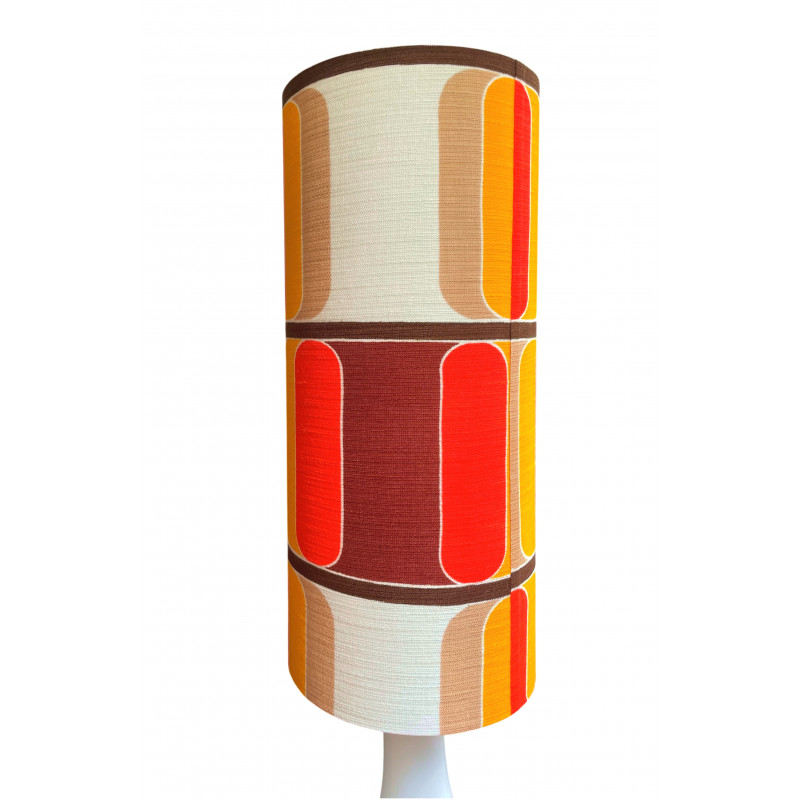 Abat-jour Baril H80 D35 - tissu vintage 70's