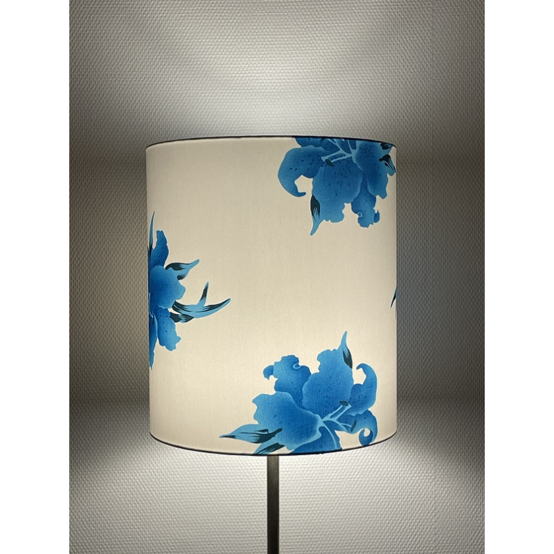 Abat-jour Althéa bleu H40 D35 - tissu vintage