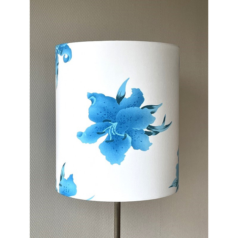 Abat-jour Althéa bleu H40 D35 - tissu vintage