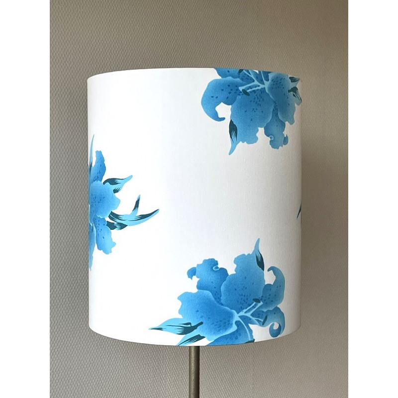 Abat-jour Althéa bleu H40 D35 - tissu vintage