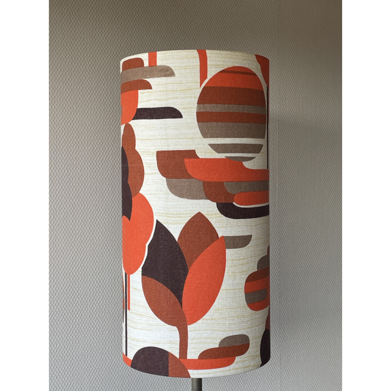 Lampshade Paysage orange H48cm D25cm - 1970's fabric