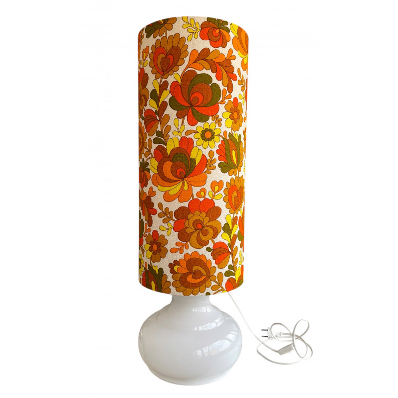 DeskLamp white opalin glass Chrysantheme - 70's mid-century fabric