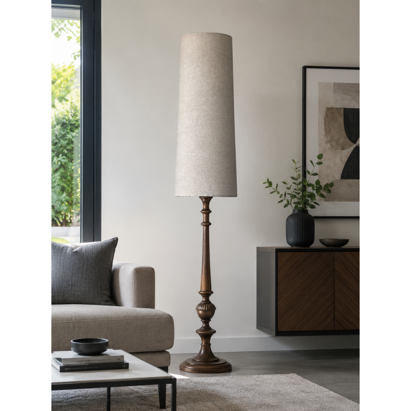 Abat-jour H80 D30 d25 au tissu lin naturel