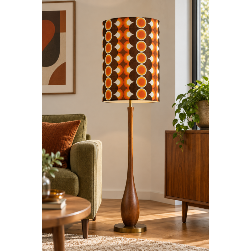 Abat-jour Impact orange H50 D35 - tissu vintage