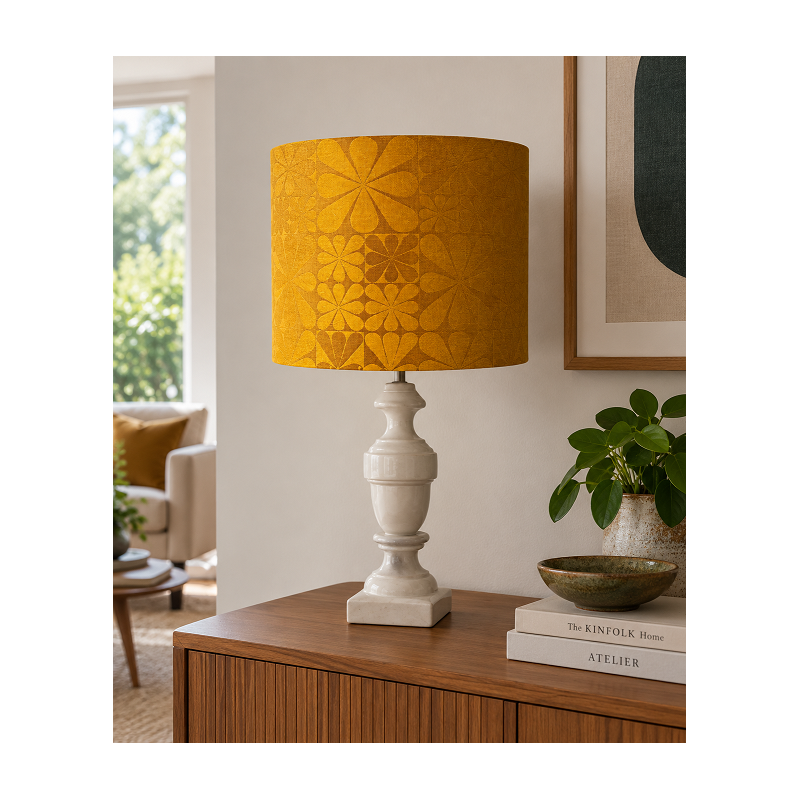 Abat-jour Tahiti H25 D30 - tissu vintage