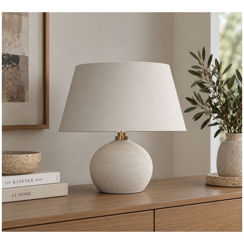 Abat-jour conique au tissu chintz creme H20 D40 d30