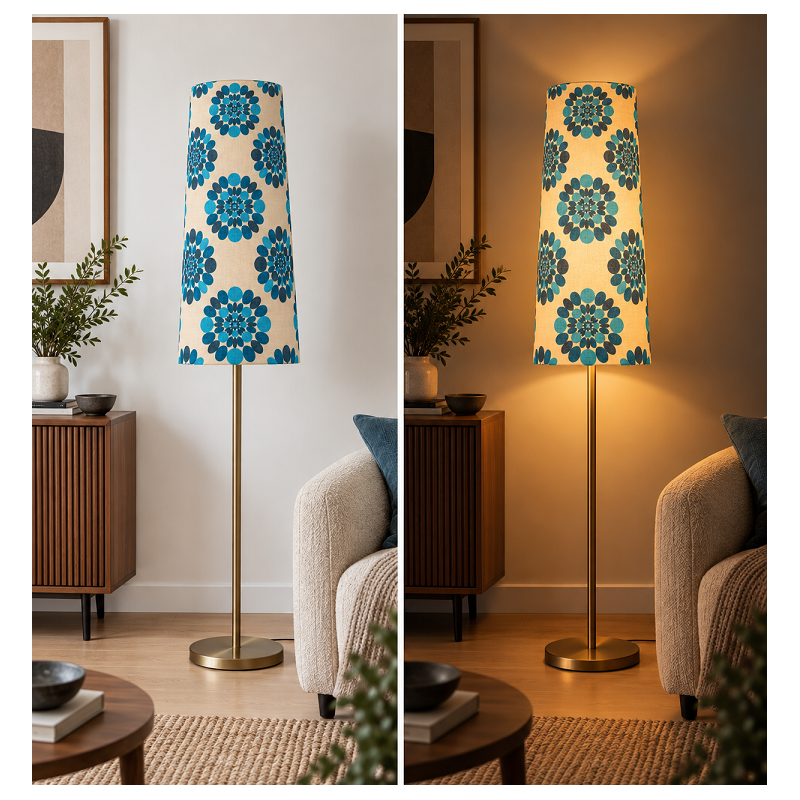 Lampshade blue Dolly H80cm D30cm D25cm - vintage fabric