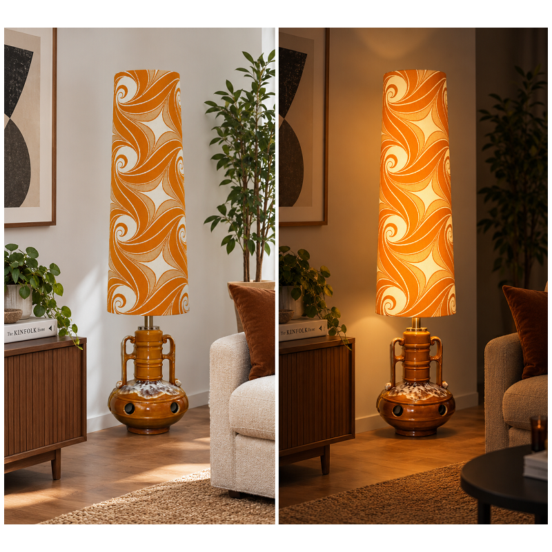 Lampshade Vortex H87cm D35 D25 - mid-century fabric
