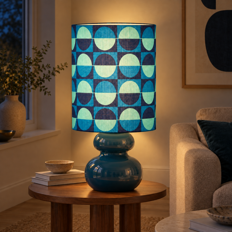 Abat-jour Stockholm H50 D40 - tissu vintage 70's