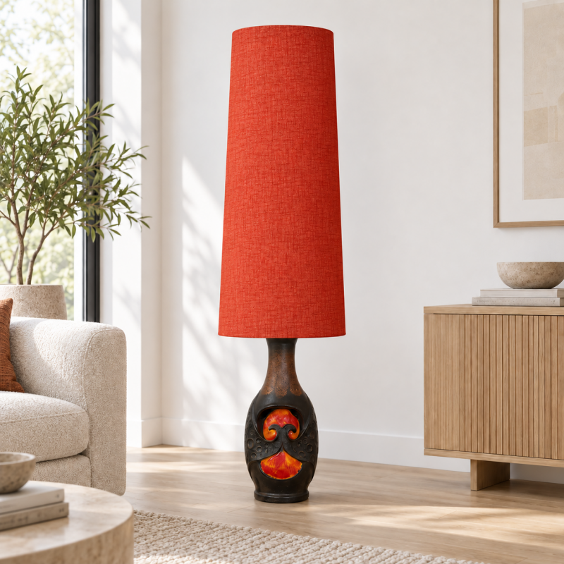 Lampshade Orange linen textured H80 D30 d25cm