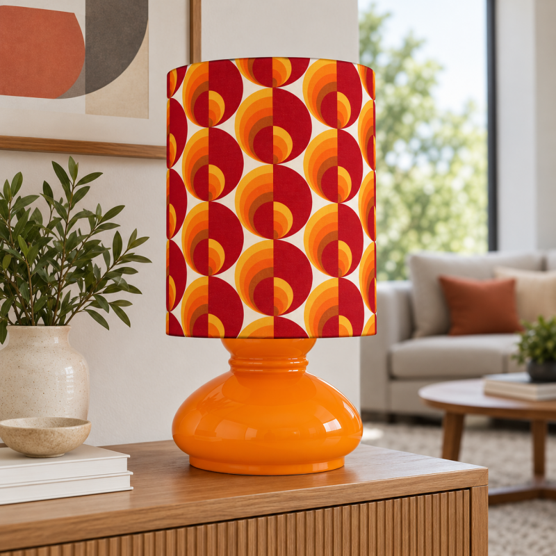 Lampe opaline Apollo Red H45 D23 - tissu vintage 1970