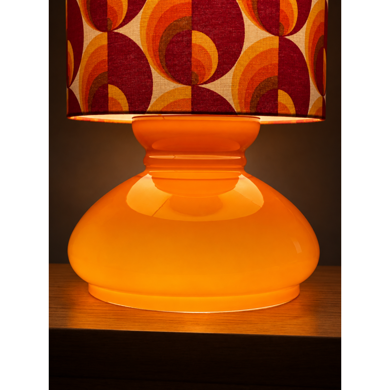 DeskLamp orange opalin glass Apollo Red H45 D23cm - vintage fabric