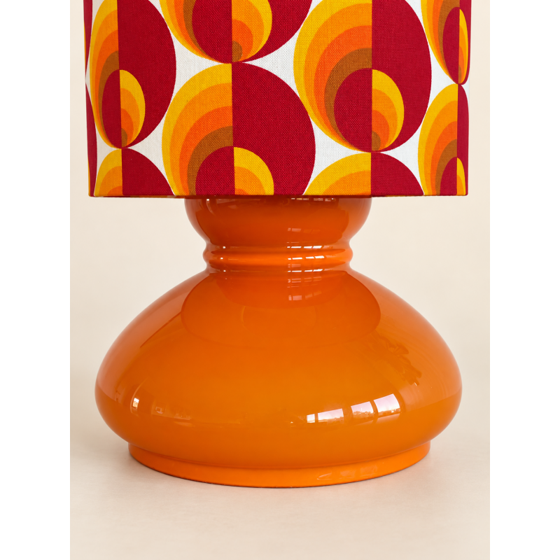 DeskLamp orange opalin glass Apollo Red H45 D23cm - vintage fabric